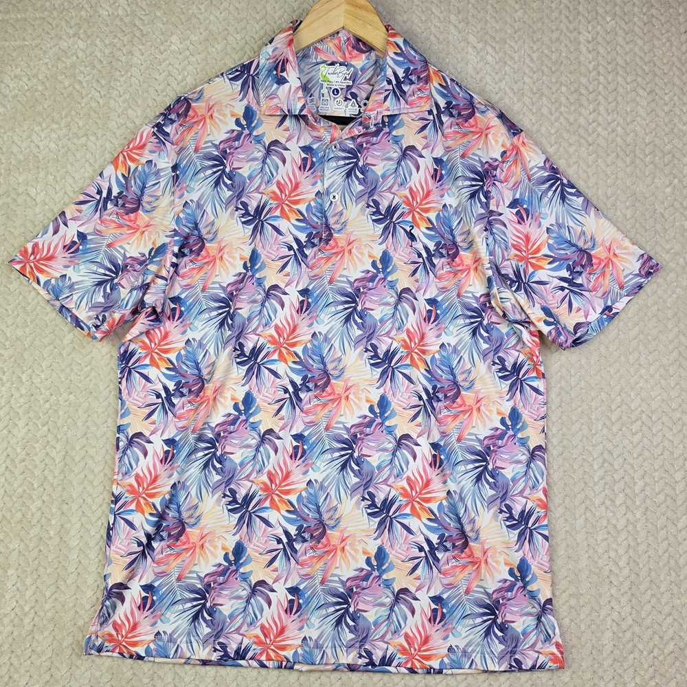 TailorByrd Polo Short Sleeve Shirt‎ Mens Large Quick Dry Floral Leaf Multicolor